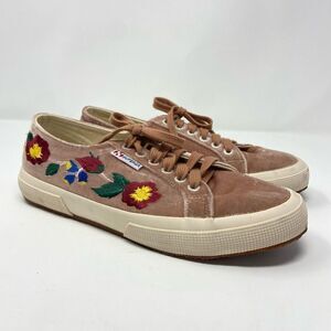 Superga Womens Sneakers Floral Embroidered Pink Velvet Size 7